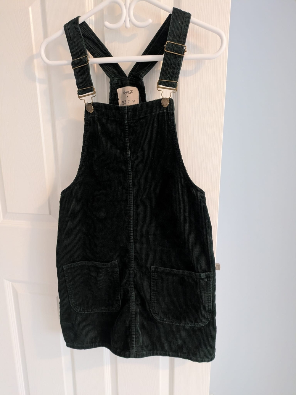 Denim&Co Dark Green Corduroy Overalls Dress with Front Pockets